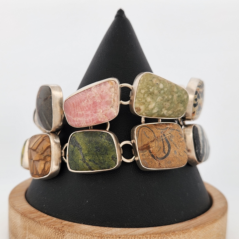 Sterling Double Row Multi-Stone Bracelet - Picture 4 of 5